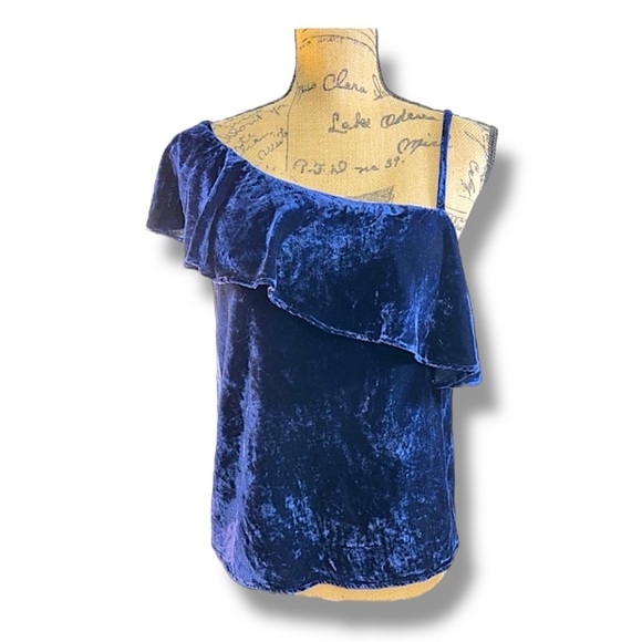J.O.A. Royal Blue velvet one off shoulder sleeveless top SZ SM NWT - Picture 6 of 6